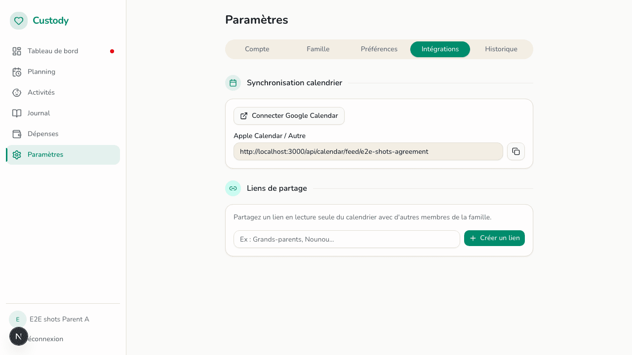 Settings integrations
